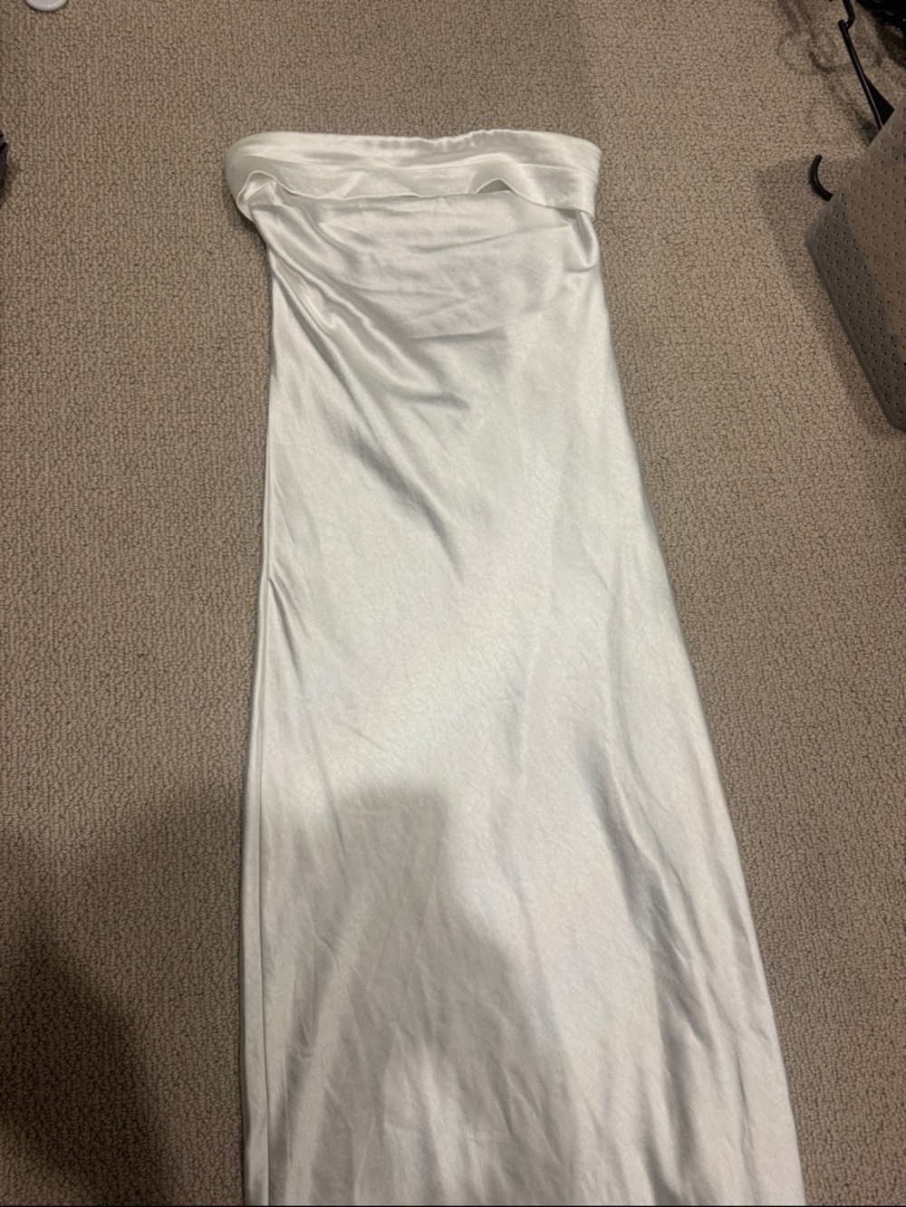 Strapless White Satin Evening Dress